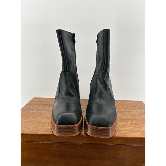 FREE PEOPLE RUBY SHINE Boot NEW Platform Stacked Leather Heel Sz 37 (US 6.5 to 7 - Picture 5 of 11